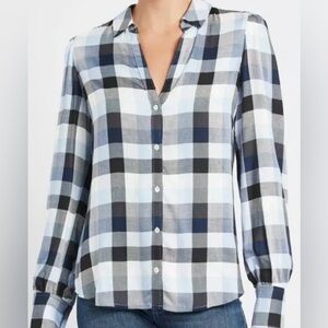 Paige Maroon & White Checkered Button Down Shirt, Stylish & Comfortable, XS